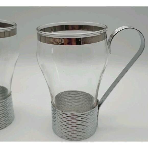 Vtg Federal Soda Fountain Glass Silver Basket Weave Holder Handle Removable - Picture 2 of 4